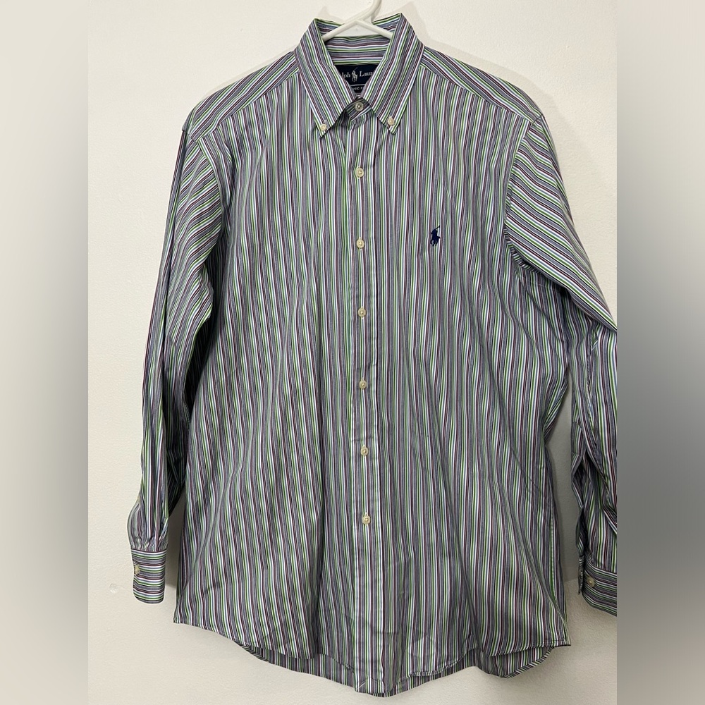 Ralph Lauren Mens Neck 15 Green Navy Burgundy‎ Classic Fit Dress Shirt Button-Up